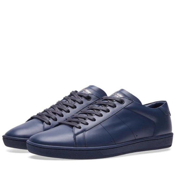 𝅺NEW Saint Laurent SL01 Classic Court Low-Top Sneakers in Navy Leather Size 39 - Picture 1 of 14